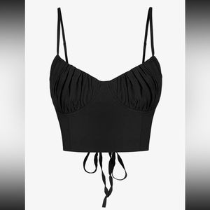 Zaful black Ruched lace up cami top